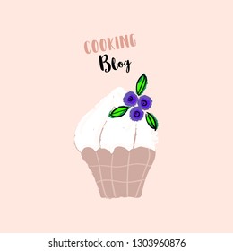 Creamy berry cupcake vector hand drawn cartoon illustration. Bakery or confectionary concept