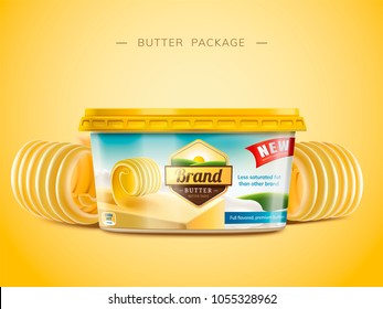 Creamy butter package design, curl butter elements in 3d illustration