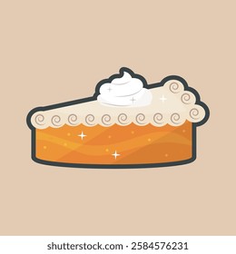 creamy cake with outline flat vector design.