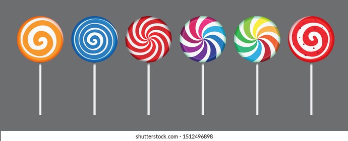 Creamy caramel Sweet Lollipops Candy on stick with twisted rainbow design