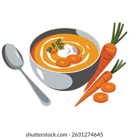 creamy carrot soup bowl healthy isolated vector illustration on white background