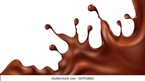 Creamy chocolate splash over white background. Vector realistic illustration