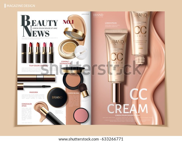 creamy color cosmetic magazine or\
catalog template design for commercial uses, 3d\
illustration