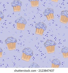 creamy cupcake, seamless pattern with cartoon hand drawn muffins