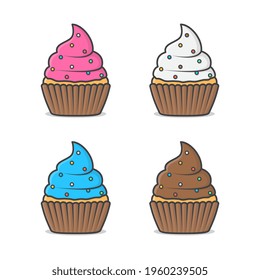 Creamy Cupcakes Vector Icon Illustration. A Set Of Delicious Cupcakes Flat Icon