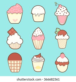 Creamy dessert. Set. Vector illustration