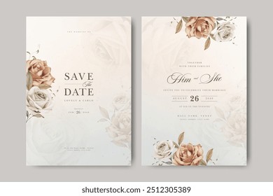 Plantilla de tarjeta de invitación de boda de acuarela de flores cremosas	