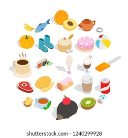 Creamy food icons set. Isometric set of 25 creamy food vector icons for web isolated on white background