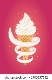 Creamy ice cream on a bright background
