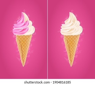 Creamy ice cream on a bright background