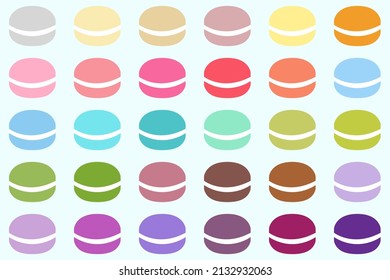 Creamy Macaron icon set. Vector illustration. Hand drawn macarons set on the blue background.