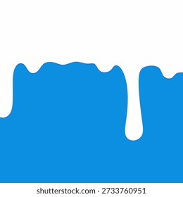 Fundo cremoso do padrão de gotejamento do leite. Fluxo de creme líquido branco no fundo azul. Ideal para embalagem de produtos láteos, design de sobremesa, fundos alimentares, marca de leite