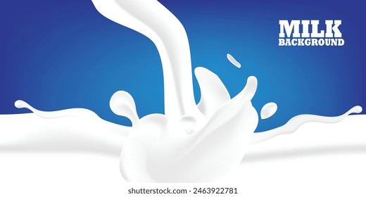 Creamy Milk Splash Vector Illustration on Blue Background