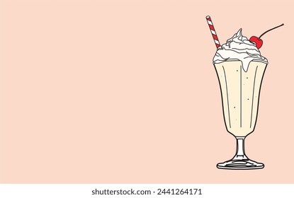 Creamy milkshake with whipped cream and a cherry