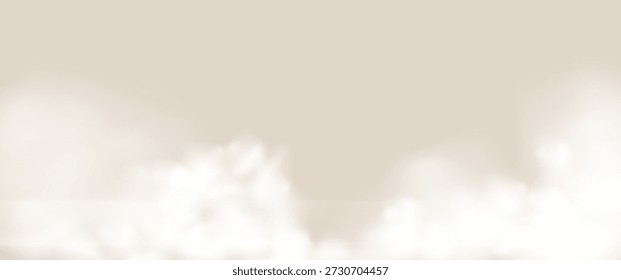 Nacre cremoso bege nuvens simples fundo quarto estúdio. Céu névoa céu limbo apresentação pano de fundo. Nude neutro cores gradiente flor com nuvens para produto promocional. Ilustração de vetor bg.