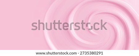 Creamy pink background with smooth ripples and glossy frosting drips. Melting ice cream glaze flows down with shiny sugary decoration and sweet dessert texture.