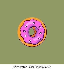 Creamy Pink Donut Flat Illustration Vector Cartoon. Flat Outline Style