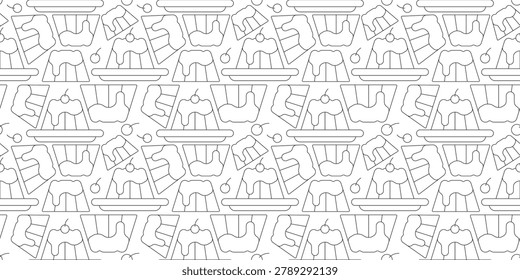 creamy pudding cup seamless pattern line design. smooth dessert custard food illustration for dessert shop or packaging. simple vector. pattern with white background.