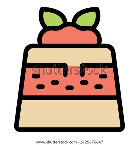 Creamy pudding dessert featuring a vibrant red topping, adorned with fresh mint leaves, creating a visually appealing and delectable treat