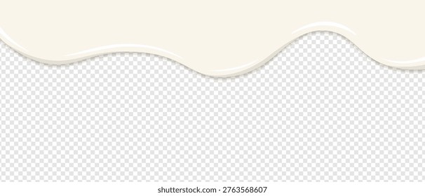 Creamy sauce drip. Realistic liquid cheese and mayonnaise texture with melting milk waves. Flowing white background for dairy food designs. Healthy yoghurt illustrations and buttery dressing splashes.