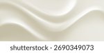 Creamy silk milk background with smooth flowing waves and soft elegant folds for luxury cosmetic or dairy design. Satin white texture with gentle curves and light reflections. Abstract liquid surface.