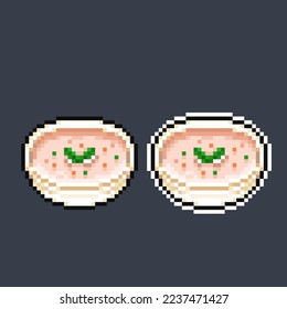 creamy soup in pixel art style