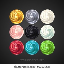 Creamy Swirling Patterns. Vector Illustration. Blending Whirlpool of Viscous Creamy Substance Set. Diffusion texture. Decorative Elements for Food or Cosmetics Design