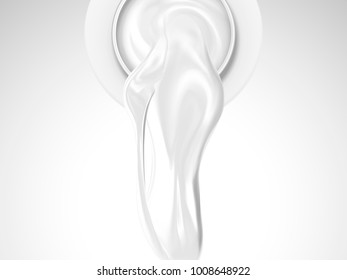 Creamy texture pouring down, closeup look at cosmetic texture in 3d illustration
