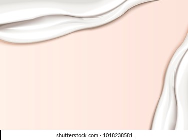 Creamy texture template, smooth cream texture smear on light pink background in 3d illustration