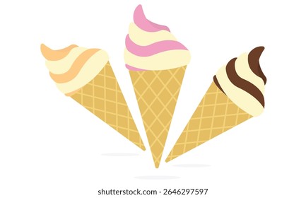 Creamy vanilla chocolate cones ice cream frozen dessert food ice cream