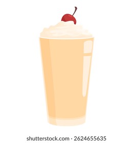 Creamy vanilla milkshake topped with whipped cream and a red cherry
