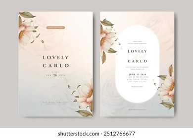 Tarjeta de invitación de boda cremosa con acuarela floral