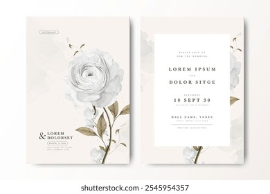 Creamy wedding invitation card with ranunculus flowers