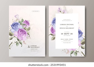 Tarjeta de invitación de boda cremosa con acuarela de flores de rosas 