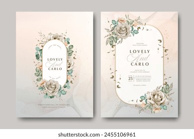 tarjeta de invitación de boda cremosa con flor silvestre