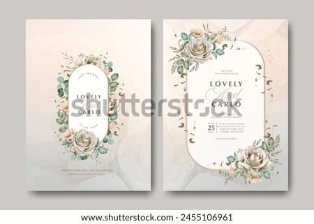 creamy wedding invitation card with wild flower