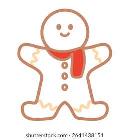 creamy white gingerbread boy with icing trim, sweet flat design