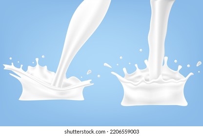 Creamy white liquid splash.  Flowing milk. Melted and dripping protein substance. Vector illustration. Eps 10. 