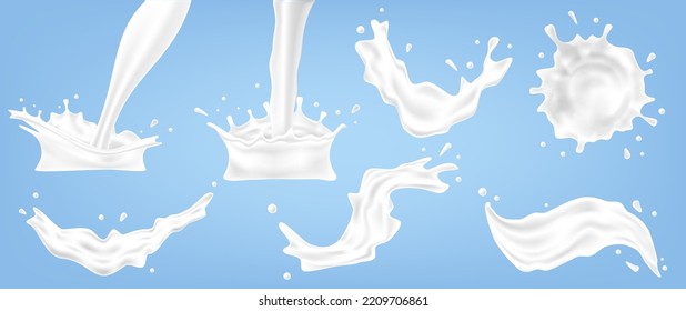 Creamy white liquid splash.  Flowing milk. Melted and dripping protein substance. Vector illustration. Eps 10.