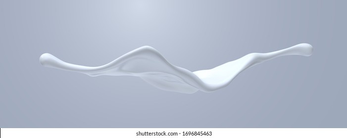 Creamy white liquid splash. Vector realistic 3d illustration. Flowing milk. Melted and dripping protein substance. Isolated splashing cream. Decoration element for cosmetics or food industry design