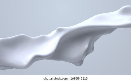 Creamy white liquid wave. Vector realistic 3d illustration. Flowing milky stream. Melted and dripping protein substance. Isolated cream splash. Decoration element for cosmetics or food industry design