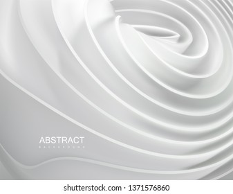 Creamy white rolled shape. Twisted delicate substance. Smooth wavy surface. Vector 3d illustration. Abstract colorful background. Trendy cover design. Modern poster layout.