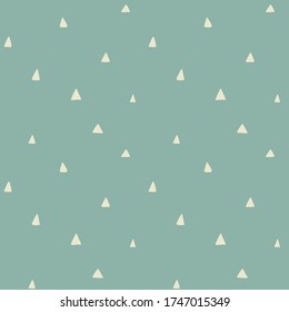 Creamy white triangles on grey blue background, vintage pastel. Vector seamless retro pattern, hand drawn baby style. Oldschool tender print for apparel, textile, wrapping paper. EPS10, editable