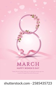 crearive ring and ribbon of 8 March background. Vector illustration.