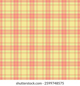Crease pattern background textile, hippie check tartan fabric. Tweed seamless plaid texture vector in yellow and orange colors palette.