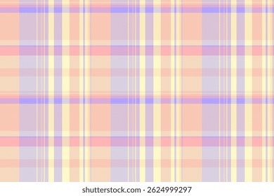 Textura de tecido de padrão de dobra, verificação de vetor sem costura infantil. Fundo de aniversário tartan tecido xadrez em pêssego e paleta de cores índigo.