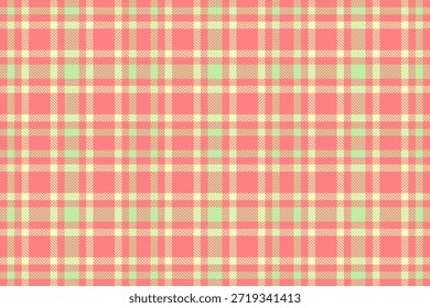 Patrón de pliegue textil sin costuras, textura a cuadros de cheque gráfico. Tejido de fondo de tartán de Vector de algodón en colores claros y rojos.