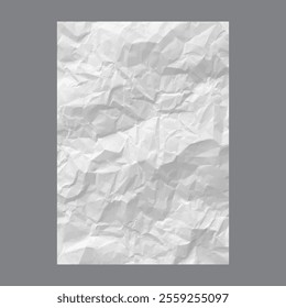Creased empty paper with crumpled surface texture effect. Vector isolated realistic sheet of page with wrinkles. Old grunge vertical blank for writing or drawing, old manuscript or document