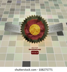 Creased paper label over perspective floor. Vector design