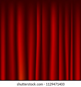 Creases drapery fabric red curtain seamless template. Vector background.